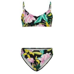 NWT Billabong Girls Tropics Black Floral Bikini Swimsuit Set Size 14 UPF50